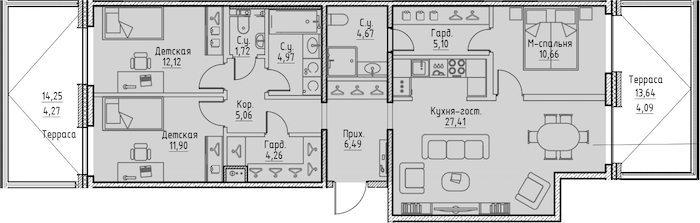 3-комнатная квартира 102.72 м², 1/10 эт., ЖК «LEGENDA Сампсониевский 32»